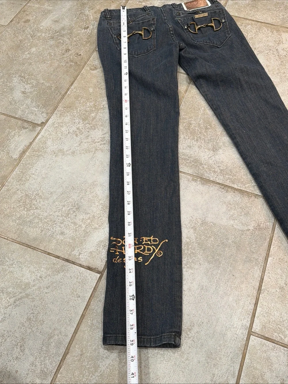 Don Ed Hardy Designs Y2K Buckle Skinny Jeans Size 28 Dark Blue